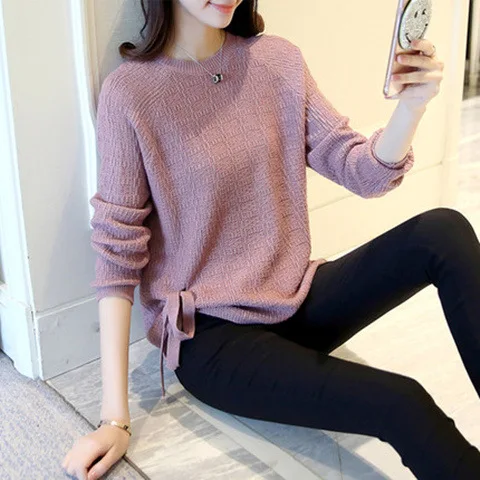 

2021 autumn and winter hem high slit round neck long sleeve pullover sweater sweater White
