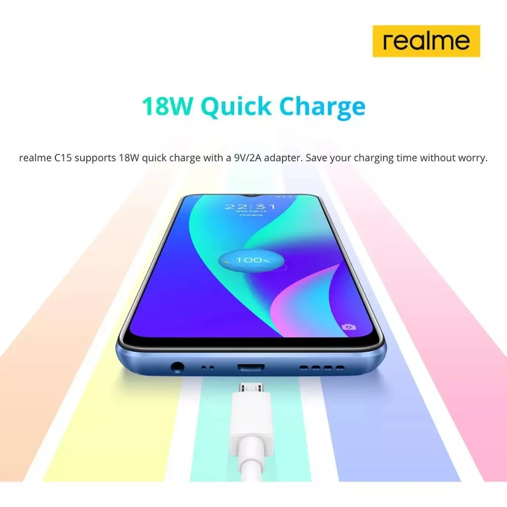 

realme C15 Global Version 4GB RAM 64GB ROM Mobile phone Helio G35 6000mAh 13MP Quad Camera 6.5 inch Octa Core NFC Smartphone