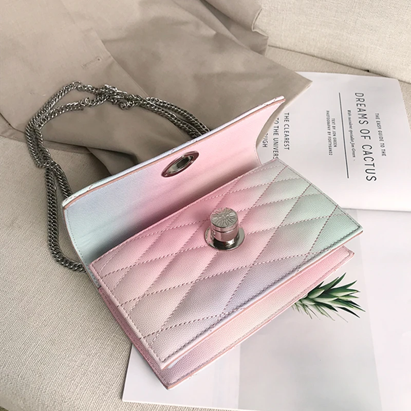 

Designer Rainbow Bag for Women 2020 New Single Shoulder Chain Messenger Bag Rhomboid Crossbody Bag for Women Channels Handbag cc