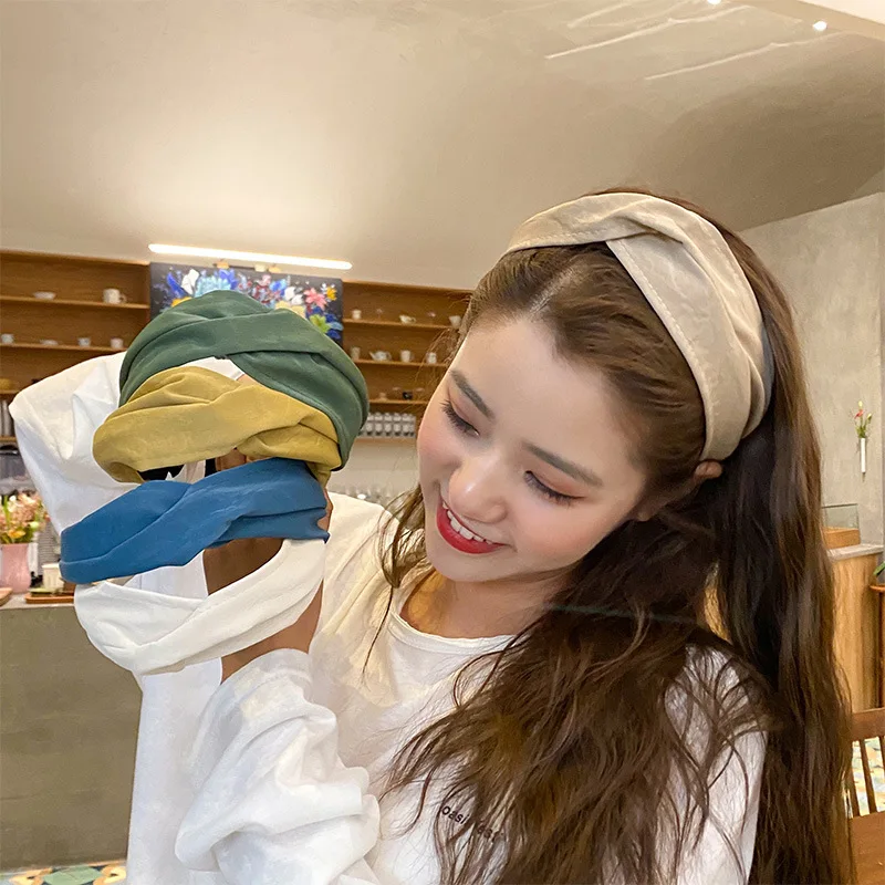 

New Arrival Leather Wide Headband Top Cross Solid Color Hairband Soft Chamois Headwear Women Fashion Hair Accessories