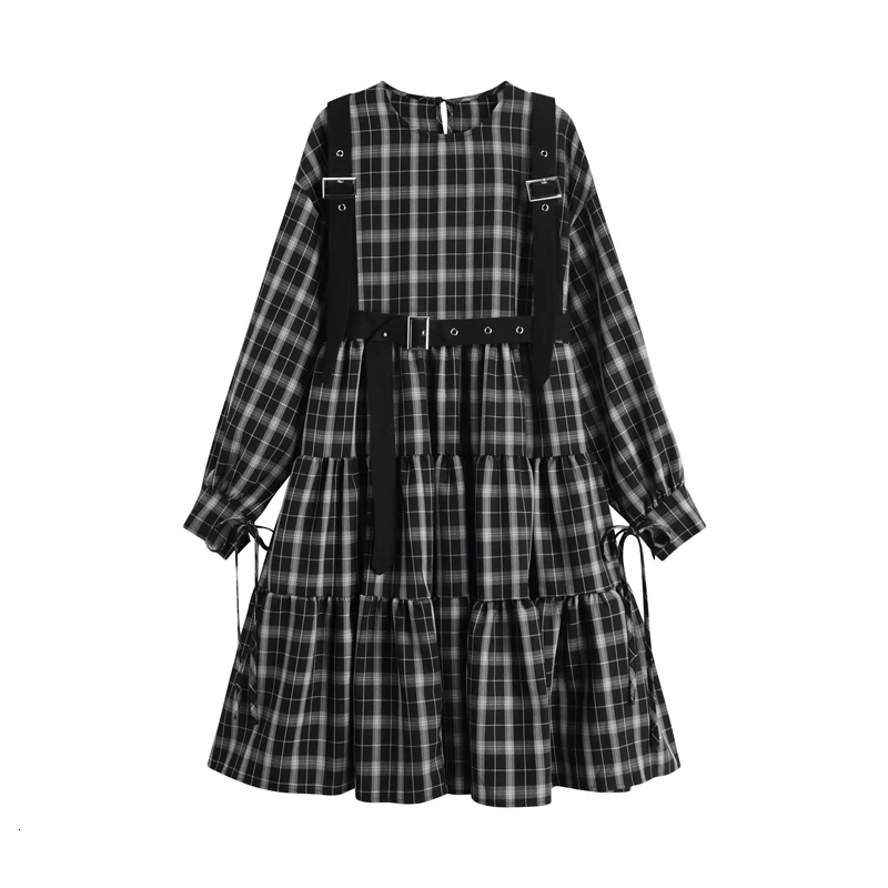Женское винтажное платье с круглым вырезом [EWQ] клетчатое лоскутное длинными