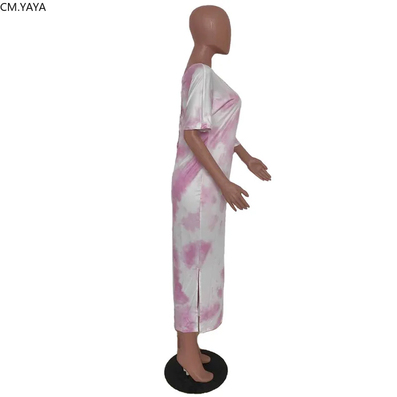 CM.YAYA women tie dye lace up back off shoulder slim maxi long dress | Женская одежда