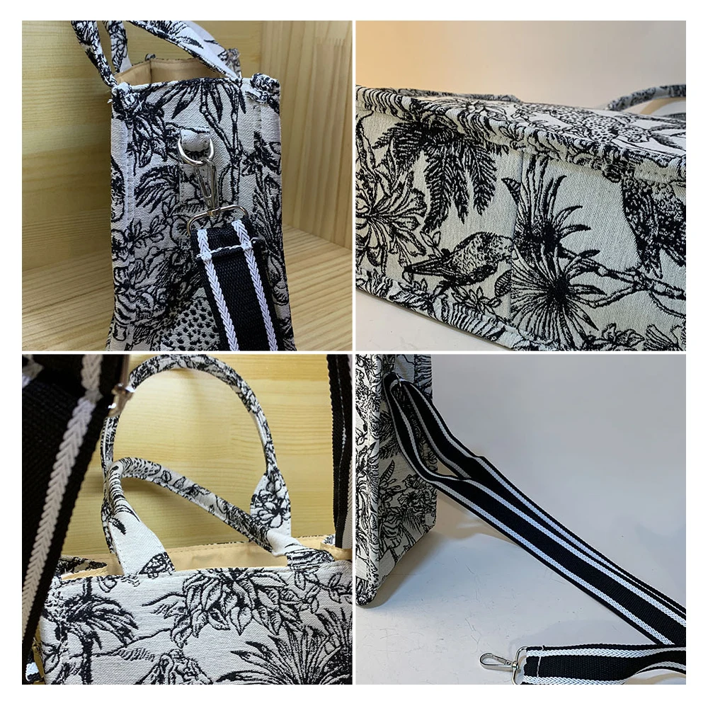 Luxury Travel Handbag for Women's Fashion Brand Designer Bag Jacquard Embroidery Female Girls Shopper Canvas Tote Shoulder Bag