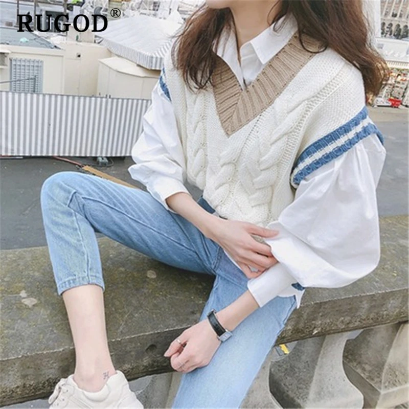 Женский Повседневный свитер RUGOD пуловер без рукавов с v-образным вырезом в