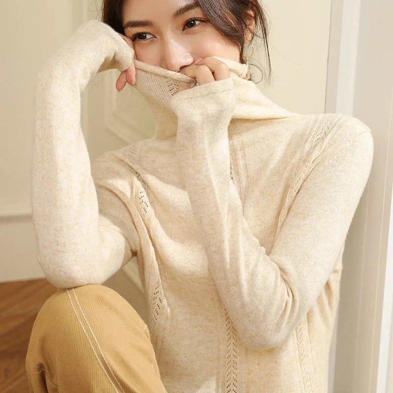 BELIARST Autumn and Winter New Pile of Cashmere Sweater Women's Pullover Sweater Was Thin Hollow Knit Bottoming Sweater