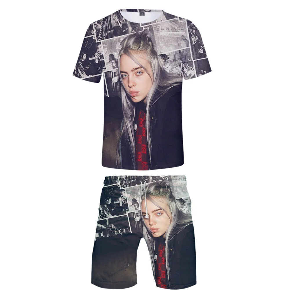 Billie Eilish Never Broke agne, комплект из 2 предметов с 3D принтом, летняя популярная хип-хоп модная уличная футболка, комплект из рубашки и коротких штанов