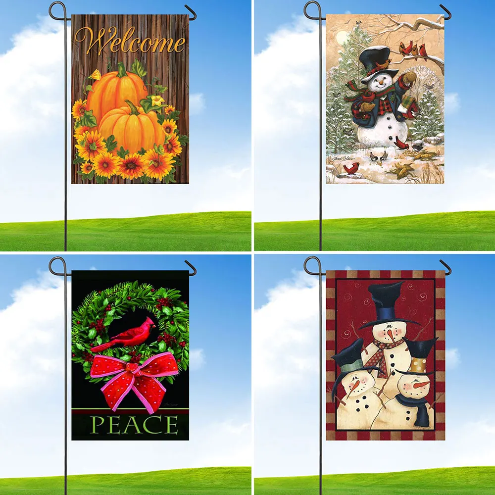 Садовый открытый флаг Снеговик зимний сезонный баннер веселое Рождественское
