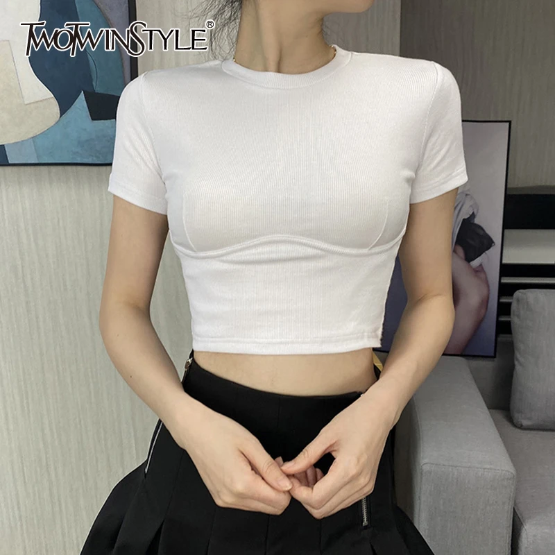 TWOTWINSTYLE Повседневная тонкая футболка с круглым вырезом и коротким рукавом