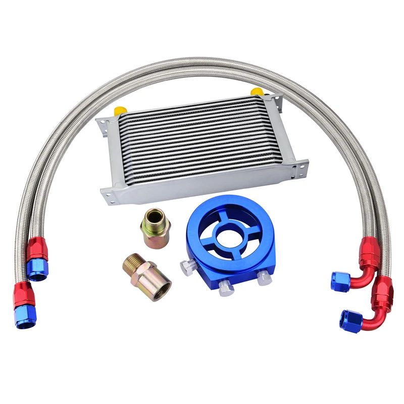 SPEEDWOW 19Row Engine AN10 Transmission Oil Cooler+Oil Adapter Filter Cooler Cooler+Nylon Braided Silver Plate Kit | Автомобили и