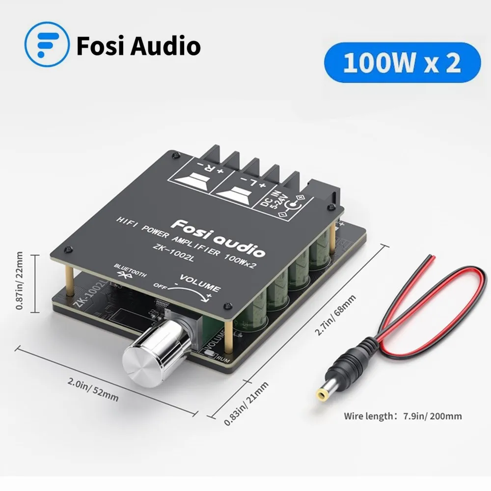 Fosi אודיו Bluetooth 5.0 דיגיטלי Amp מודול 100Wx2 אלחוטי סטריאו כוח אודיו מגבר לוח ZK1002L