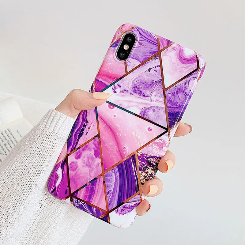 LW0037 Ottwn геометрический мраморный текстурный чехол для телефона iPhone X XR XS Max 6 6s 7 8 Plus Мягкий IMD гальванический задний чехол силиконовый чехол - Цвет: LW0037