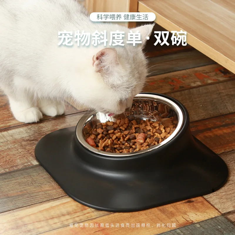 

2021 new pet bowl stainless steel dog bowl cat pet feeding tilt neck dog bowl