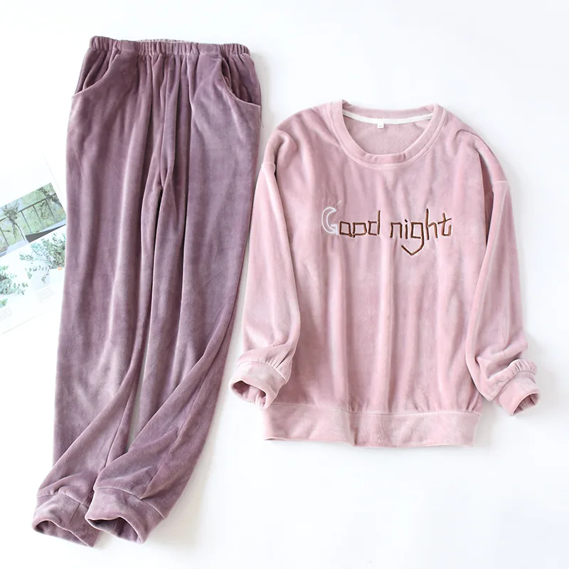 

Пижамный комплект Женский/мужской из 2 предметов, фланелевая теплая пижама с длинным рукавом, домашняя одежда, осень-зима
