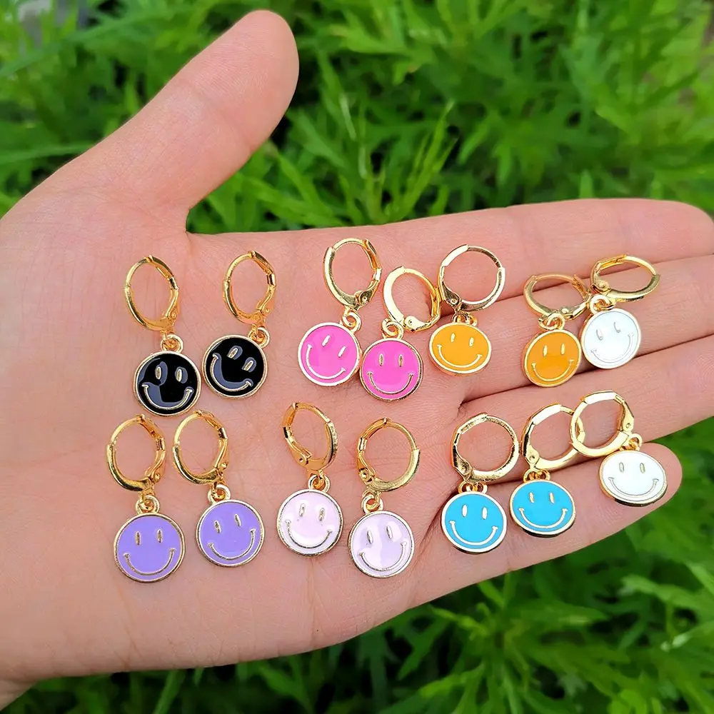 

Lost Lady Fashion Korean Smiling Face Dangle Earrings Cute Coin Round Earrings for Women Party Jewelry Gift Accessories