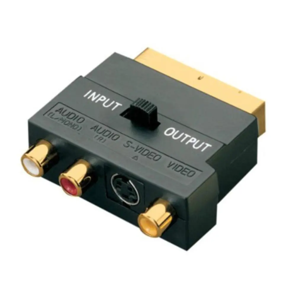 

SCART Adaptor AV Block To 3 RCA Phono Composite S-Video With In/Out Switch Scart to SVHS Adapter for Video DVD Recorder
