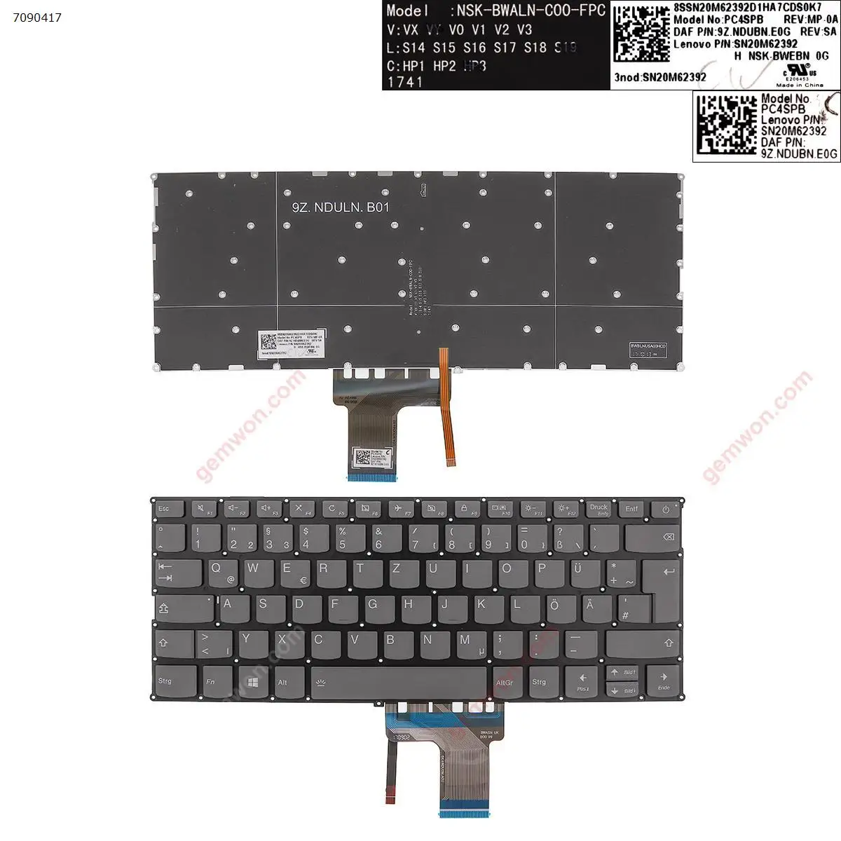 

Новая немецкая сменная клавиатура QWERTZ для Lenovo IdeaPad 320S-13IKB 720S-13IKB 720S-14IKB, серая подсветка без рамки WIN8
