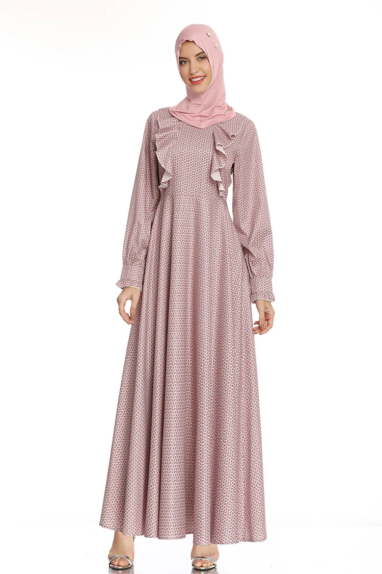 Лето 2020 Модная стильная мусульманская абайя с длинным рукавом и принтом без