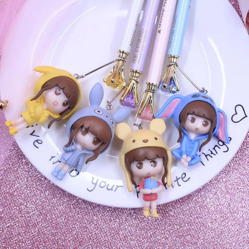 

20 pcs/lot Creative Diamond Girl Pendant Metal Mechanical Pencil Cute Student Automatic Pen For Kid School Office Supply