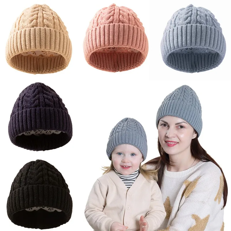 Милые детские шапки Теплые вязаные для мамы дочки и сына Одинаковые семьи Зимняя