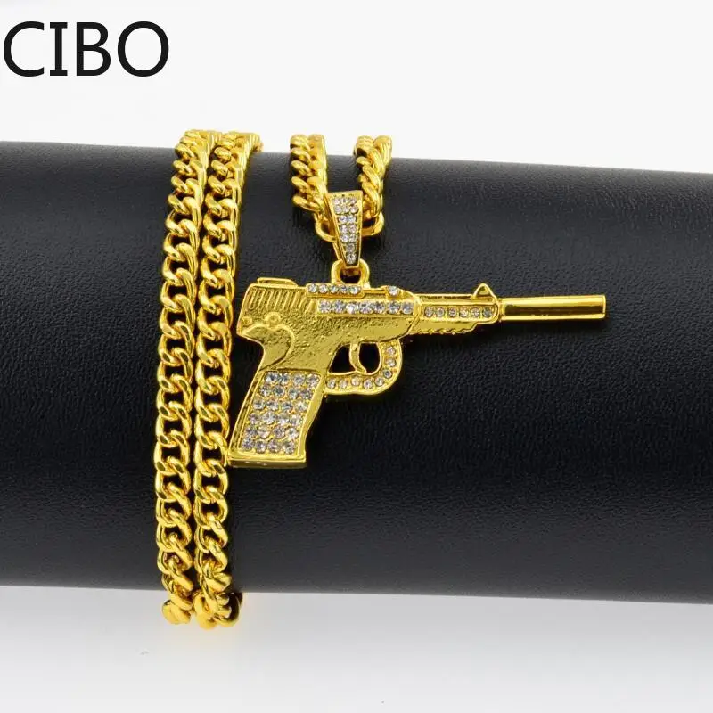 2019 Новое мужское Холодное сердце стразы длинный в стиле хип хоп 2PAC пистолет