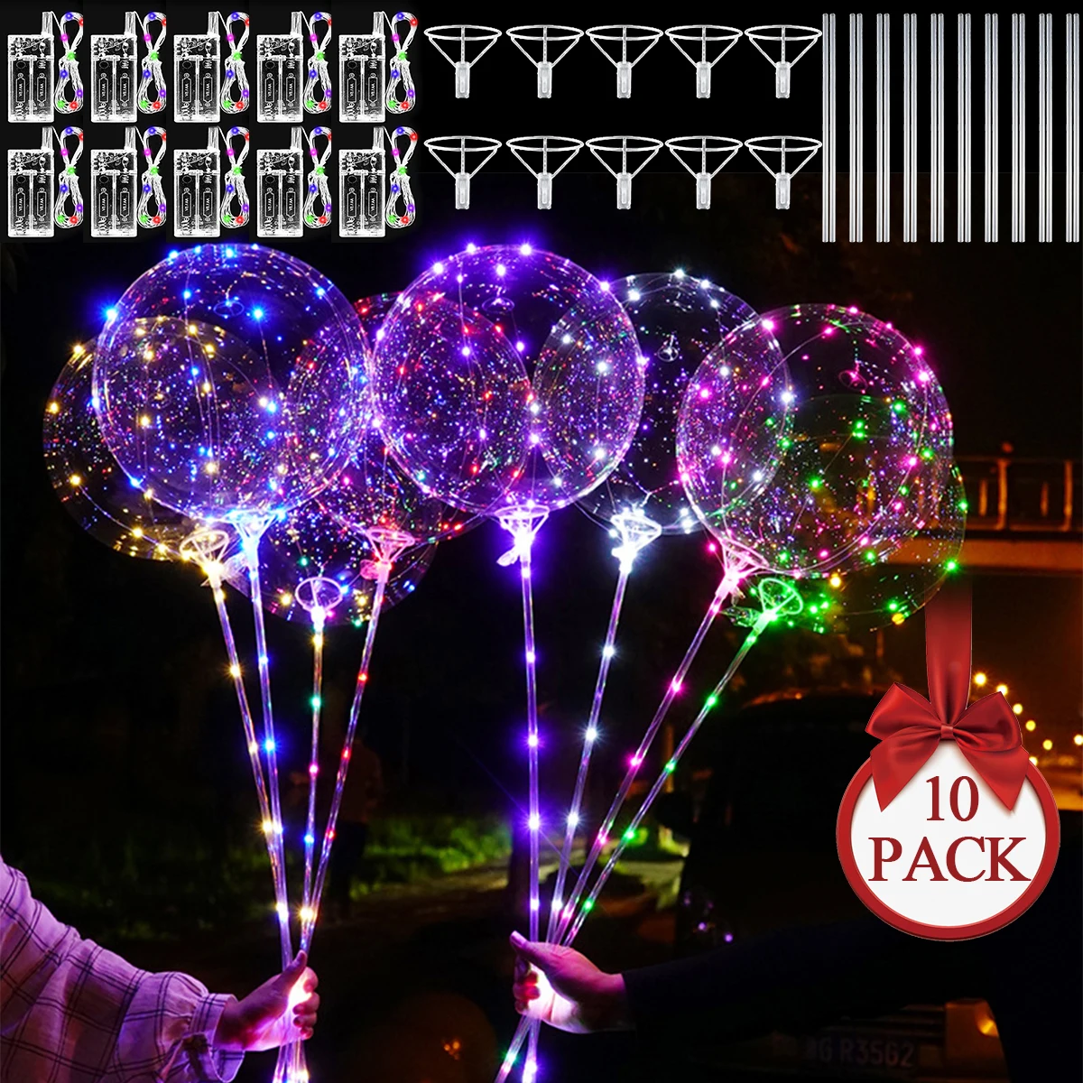 

LED Bobo Balloons Hand Hold Transparent Ball with Colorful Lights String Luminous Bubble Balloon for Birthday Party Decorations