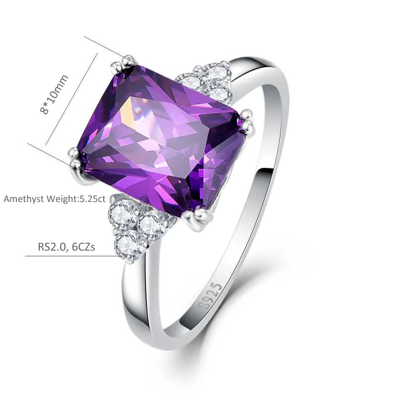 Женские свадебные кольца с драгоценными камнями 5.25ct Аметист изумрудная огранка