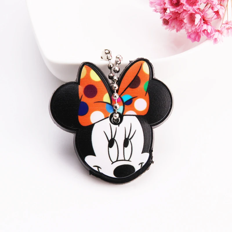Cartoon Anime Cute Key Cover Cap Silicone Mickey Stitch Bear Keychain Women Gift Owl Porte Clef Minne Key Chain - Цвет: A07