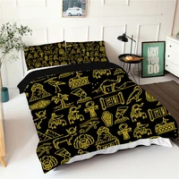 king queen size bedding sets golden egyptian elements pattern quilts and duvet cover fabic home textiles