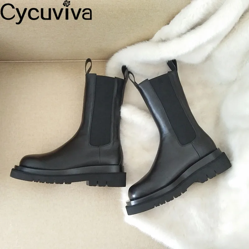 Женские ботинки челси из натуральной кожи с высоким берцем до середины