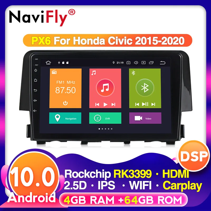 4G IPS DSP Android 10 автомобильный радиоприемник мультимедийный плеер для Honda Civic 2015 2016 2017