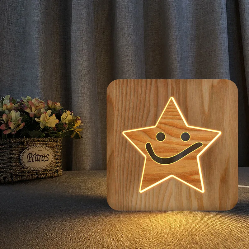 Creative Bedroom Table Lamp Children's Holiday Gifts Smiley Face Stars LED Christmas Lights Christmas Lights