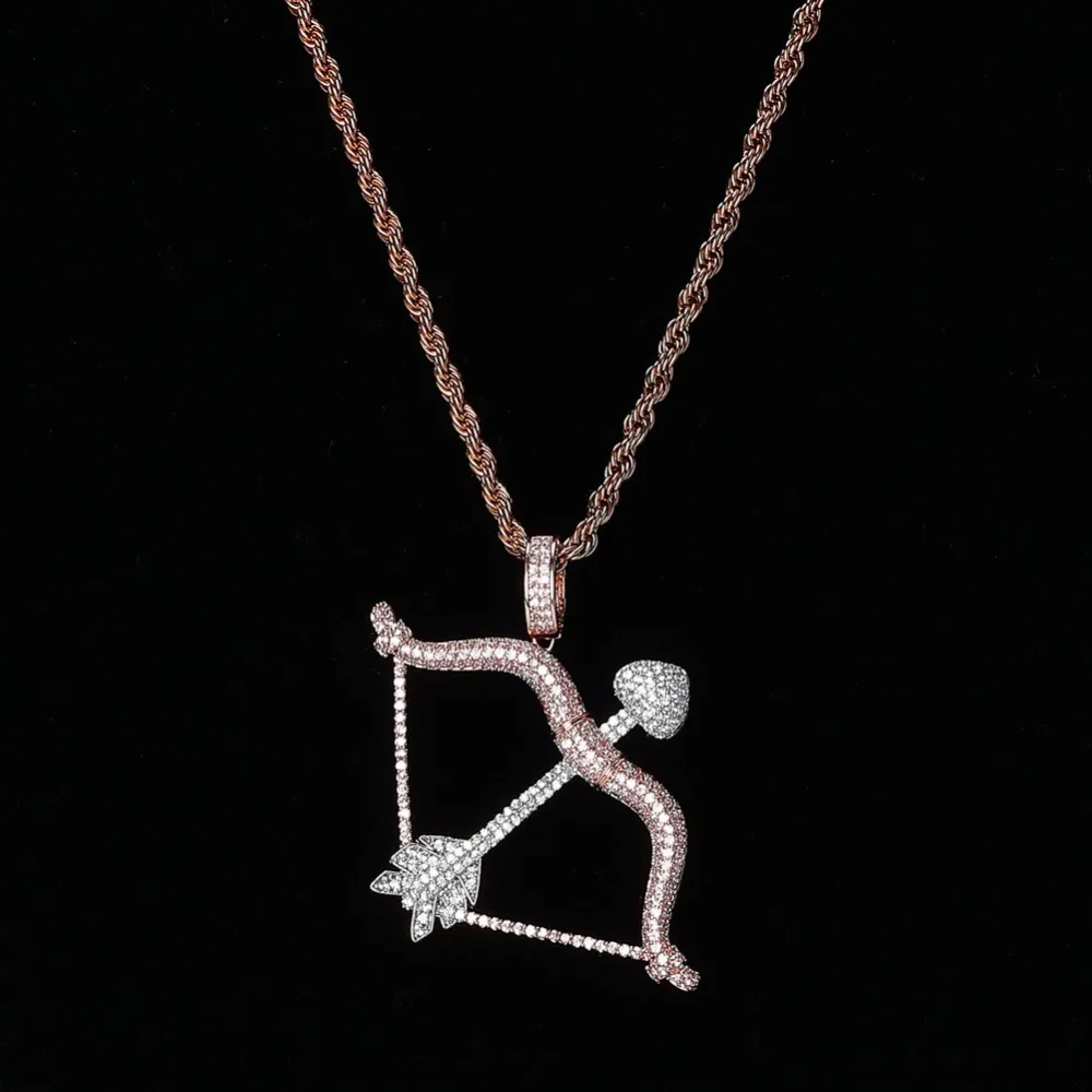 Дизайн Iced Out лук и кулон-Стрела Твердые сзади ожерелье хип хоп золотой серебряный цвет мужские/женские очаровательные цепи ювелирные изделия