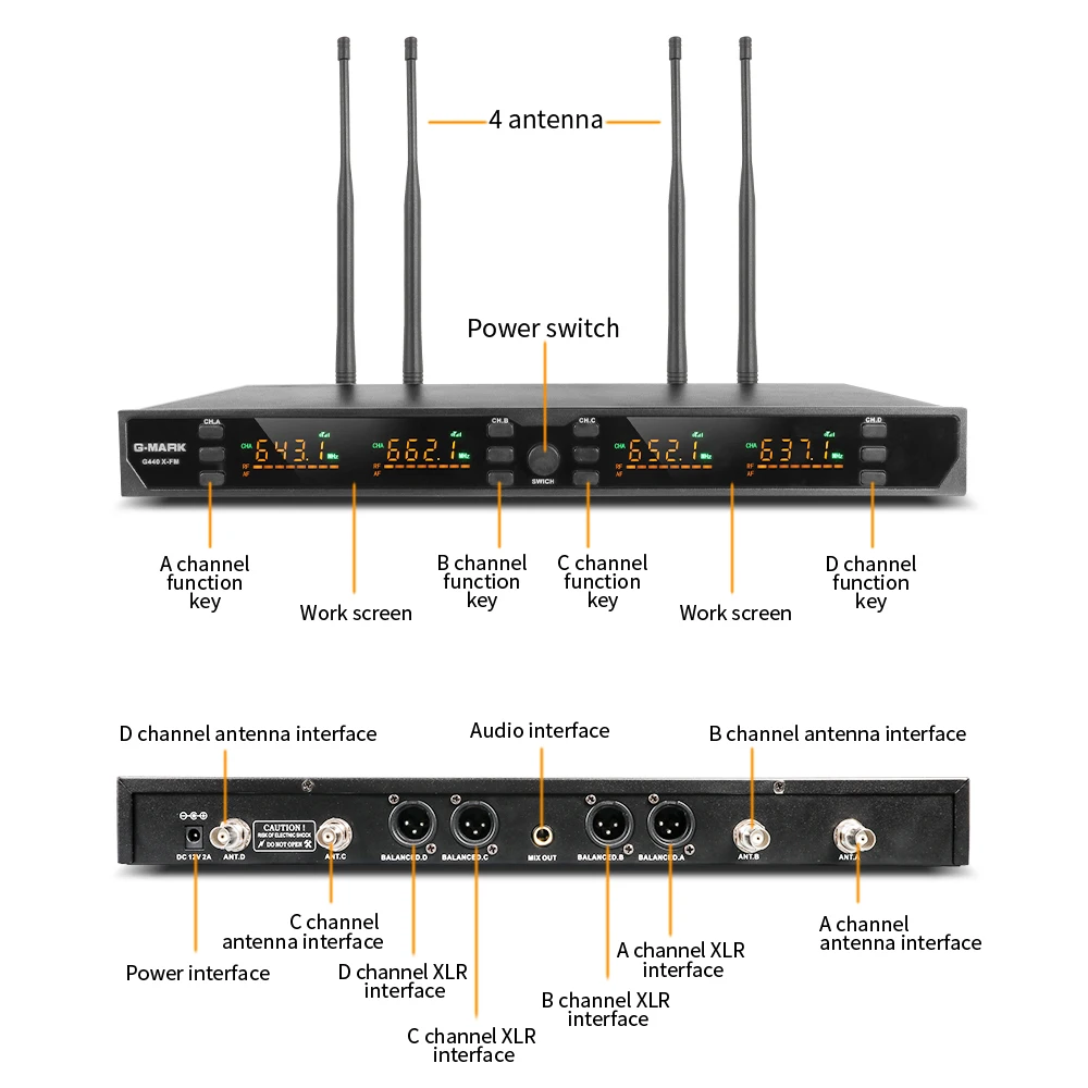 Профессиональный беспроводной микрофон Φ G440XFM 4-канальный UHF Динамический