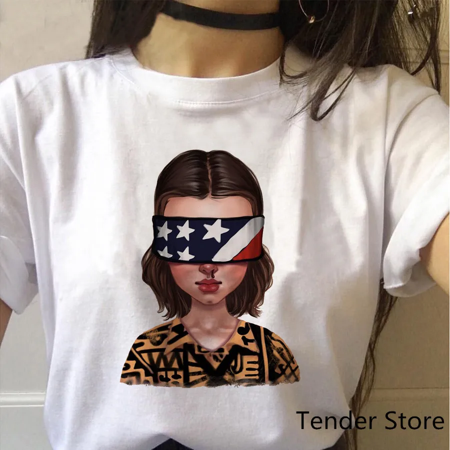Забавная футболка Stranger Things женская с перевернутым дном Eleven Woman Graphic grunge женские