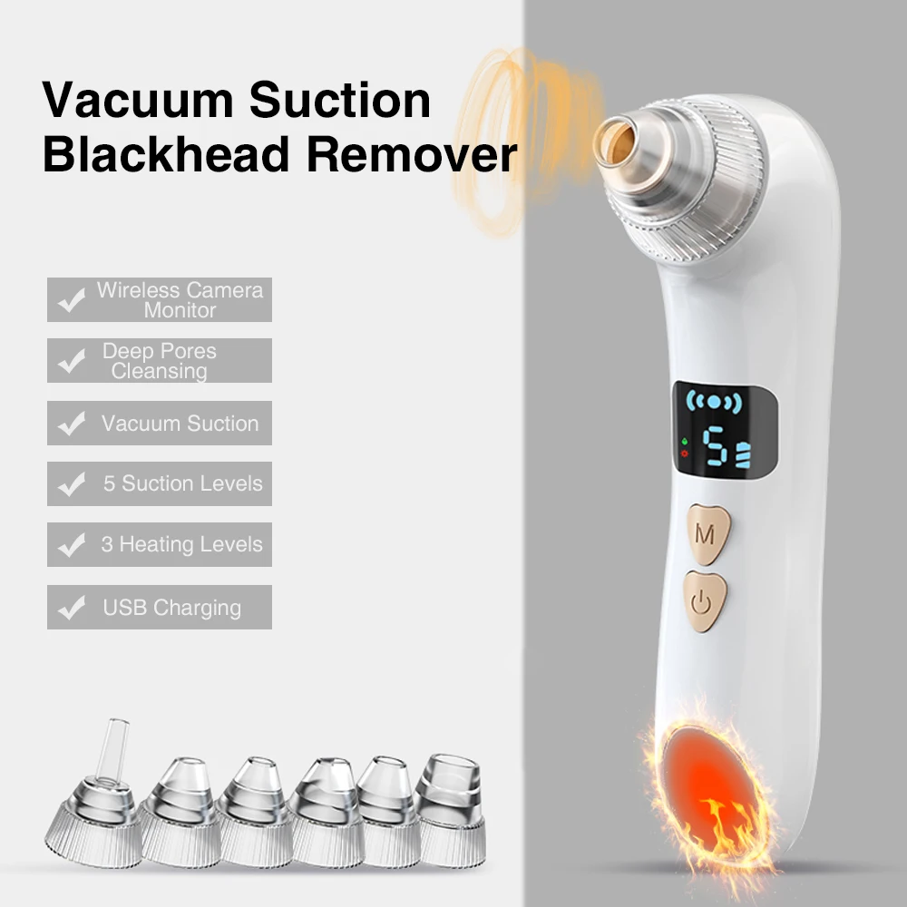 Visual Blackhead Remover Vacuum Pore Cleaner Acne Electric Heating Nose Face Deep Cleansing WIFI Camera Beauty Device | Красота и