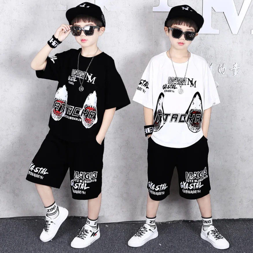 

Boys Girls Summer Clothing Sports Suit 2020 Short-sleeved Outfits Children's Hip hop Dance Wear Tracksuit For 6 8 10 12 14 Years