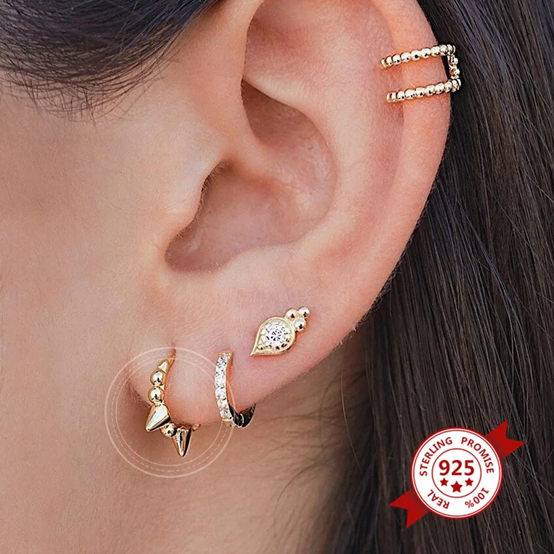 

Золотые и серебряные серьги-шипы, светлые роскошные серьги в стиле панк, серьги с круглыми бусинами и заклепками для девочек, серьги из стер...