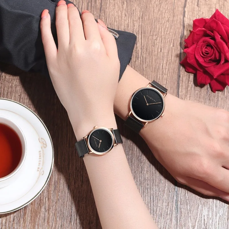 

Fashion Minimalism Women Men Lover's Watches Waterproof Rose Gold Pair Couple Wristwatch Simple Casual Dress Watch Gift Clock