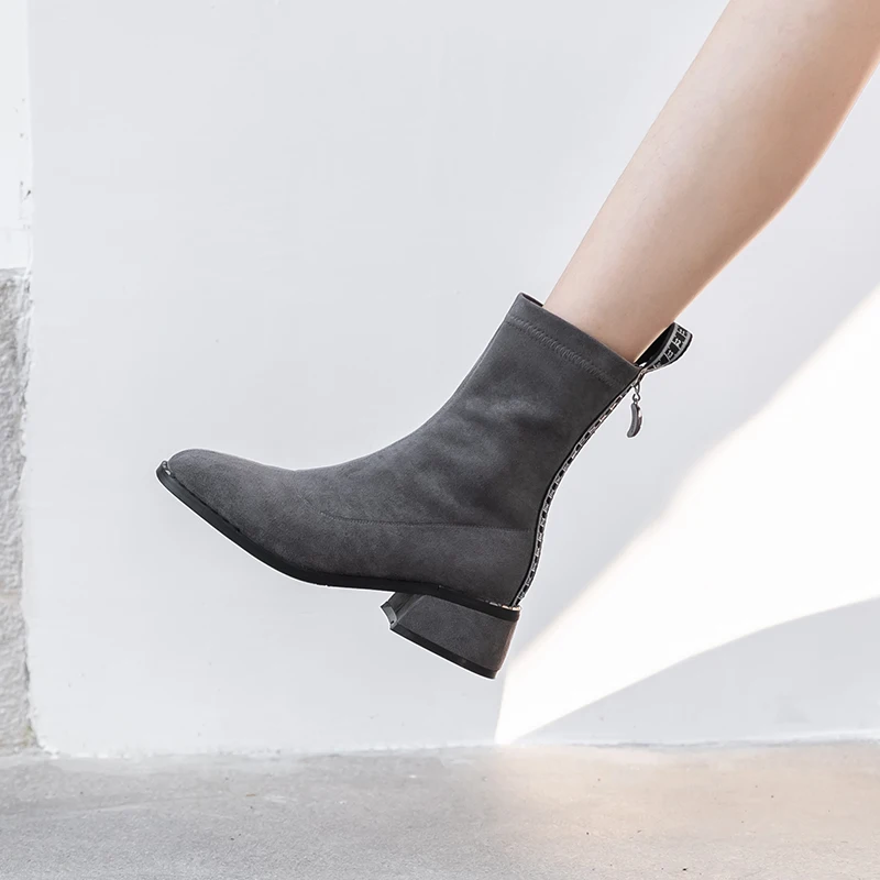 

ODS Faux Suede Boots WomenAutumn Boots Classic Ankle Genuine Leather Womens Boots Flats Suede Flat Boots Zapatos De Mujer Gray