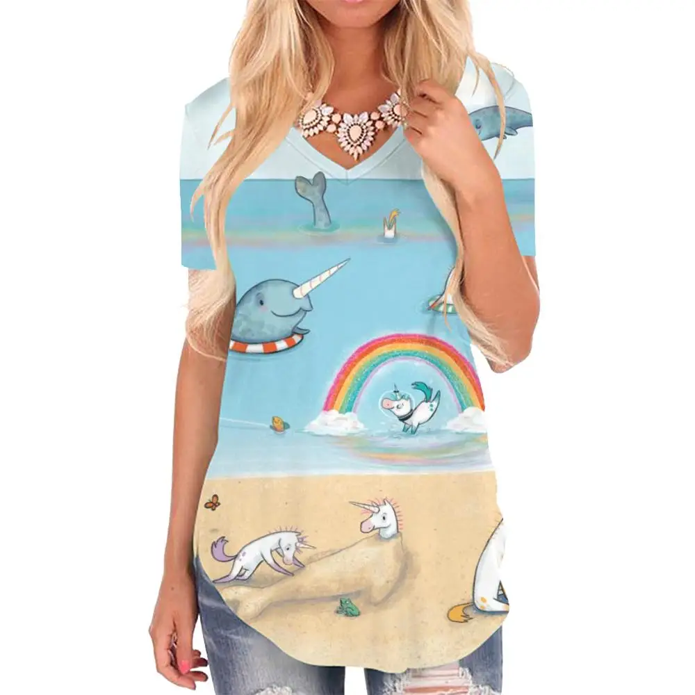 

Giyu Brand Unicorn T Shirt Women Animal Funny T shirts Rainbow V-neck Tshirt Flame Shirt Print Hip Hop Tshirts Printed