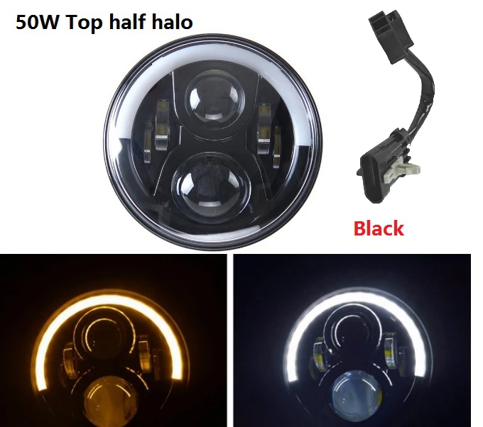 50W halo light black Круглый 7 ''мотоцикл черный проектор Moto светодиодный светильник лампа головной светильник для Harley Sportster Touring Street Glide Softail FLHXF Trike - Цвет: 50W halo light black