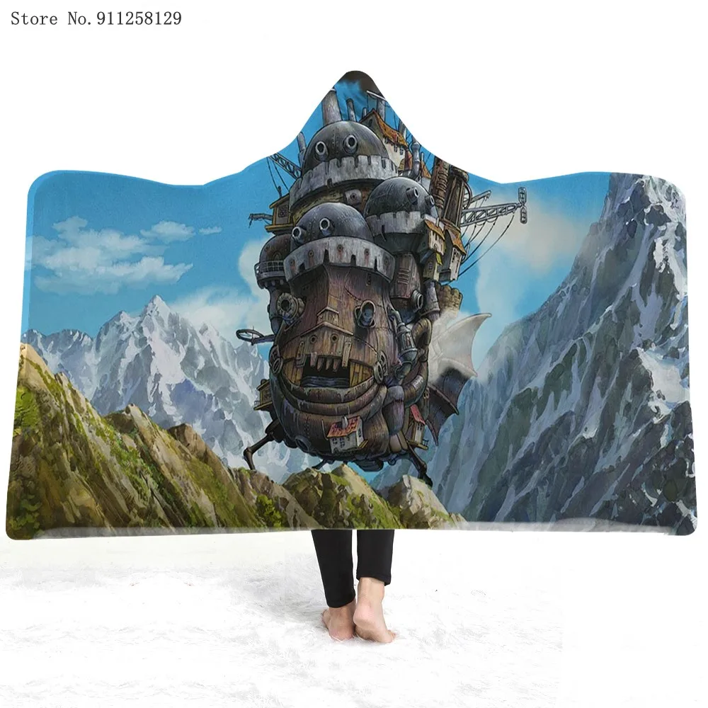 

Howl's Moving Castle Hooded Blanket Diana Wynne Jones Fleece Blanket 3D Print Cartoon Wearable Blanket Anime Throw Blanket