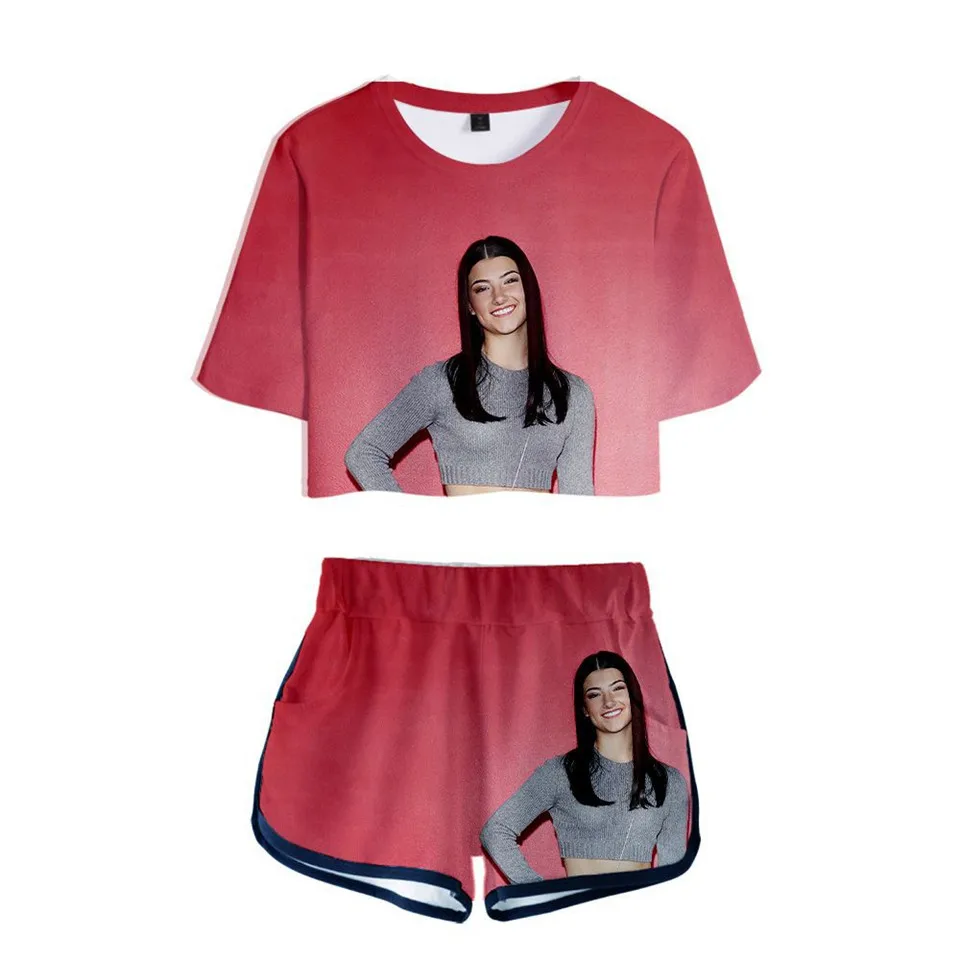

Hot New The Hype House 3D Shorts and T-shirts Charli Damelio Women Two Piece Sets Addison Rae Crop Tops and pants summer Clothes