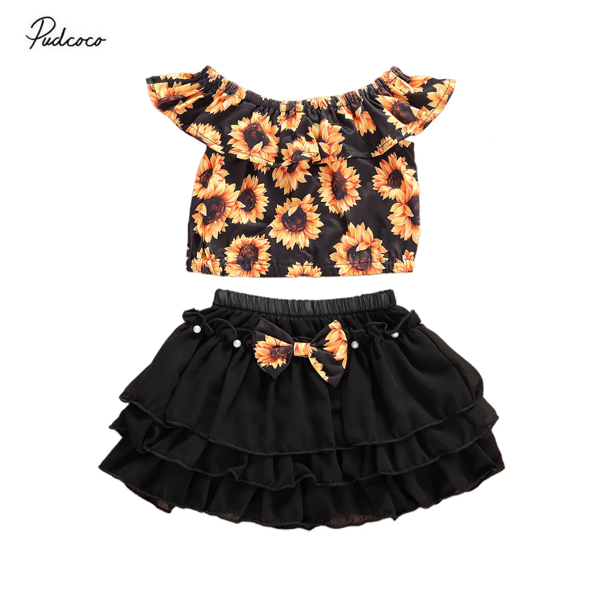 Одежда для новорожденных девочек топы с открытыми плечами и рисунком подсолнуха