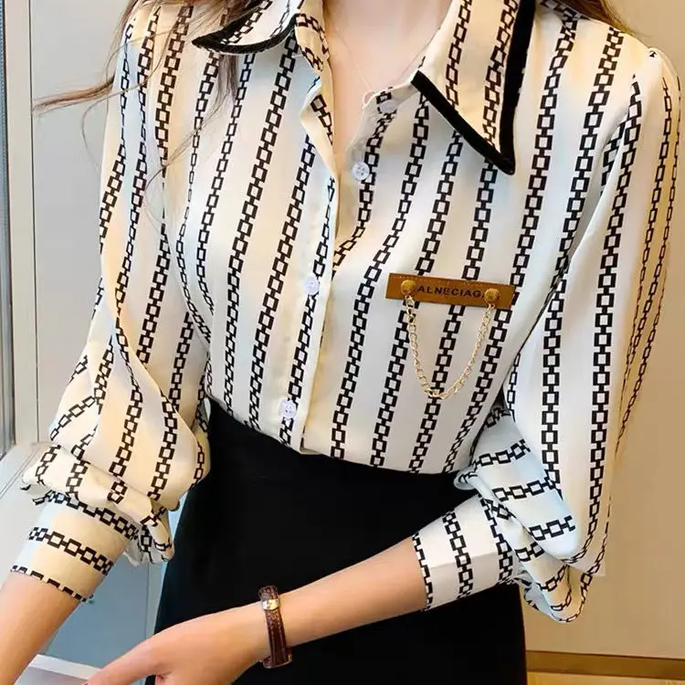 Женская шифоновая рубашка на пуговицах весна-лето-осень 2021 | одежда