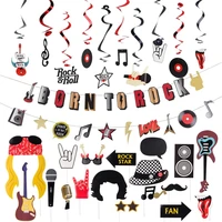 rock music theme birthday party decorations hanging rock swirls cake topper garland freedom decor bachelor music party supplies