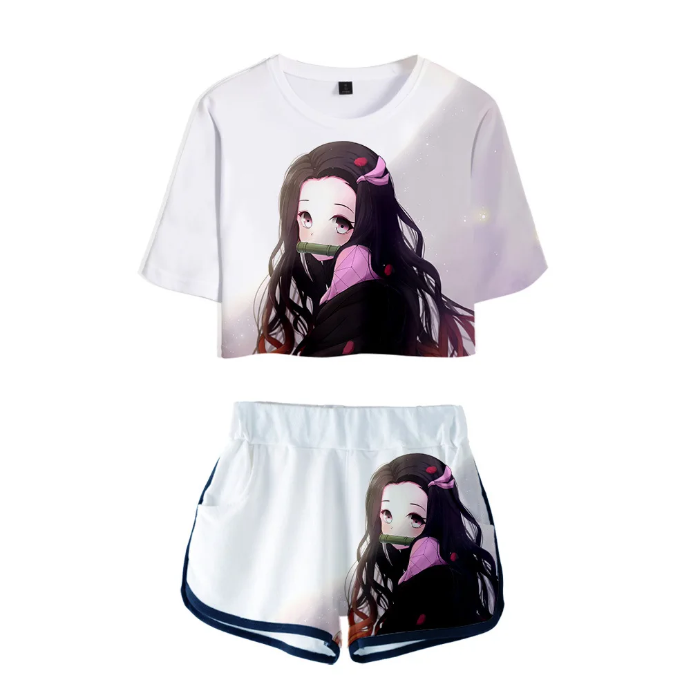 

Summer Exposed navel shorts and T'shirt kit Demon Slayer Cosplay CostumeKamado Tanjirou Nezuko