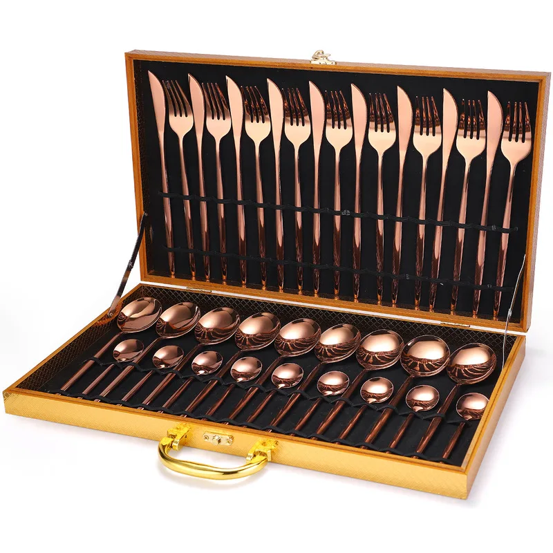 

24pcs Golden Cutleri Fork Spoon Knife Gold Cutlery Stainless Steel Aristocratic Upscale Specular Light Luxury Home Dinnerwar Set