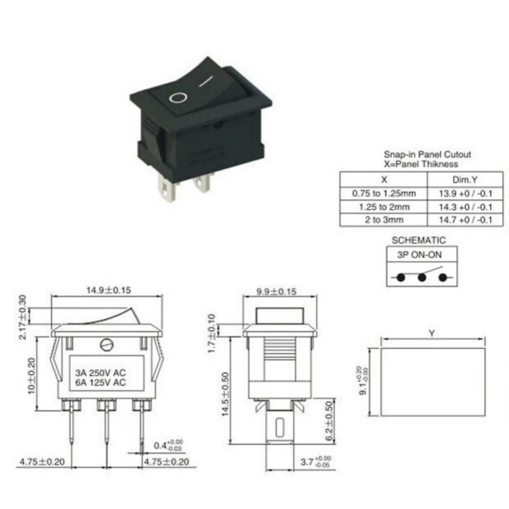 5 шт. KCD11 101 3A/250V маленький черный 10*15 мм SPST 2PIN на включение/выключение G130 лодка
