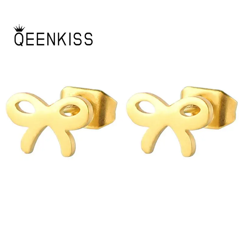 

QEENKISS EG8179 Fine Jewelry Wholesale Fashion Woman Wedding Birthday Gift Bowknot Titanium Stainles Steel Stud Earrings 1PC